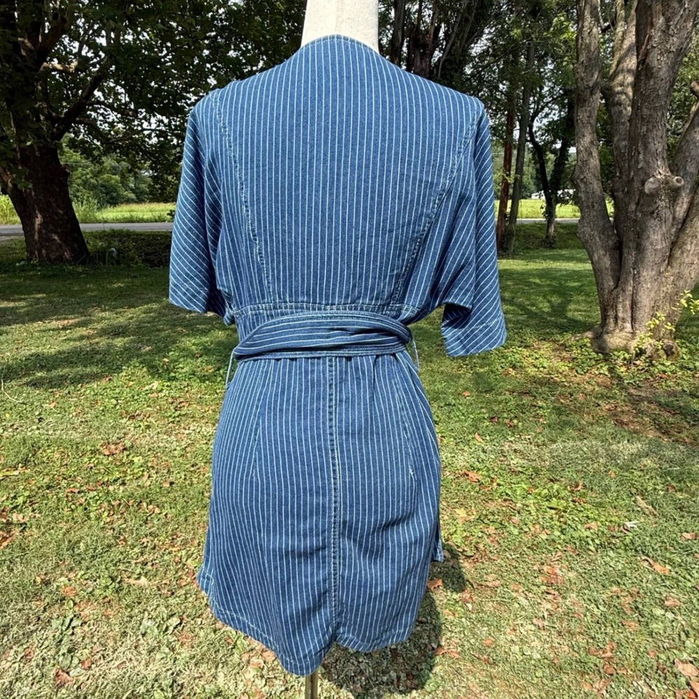 Etica Alyssa Kimono Sleeve Belted Mini Dress Vintage Stripe Blue Denim Small - Picture 3 of 10